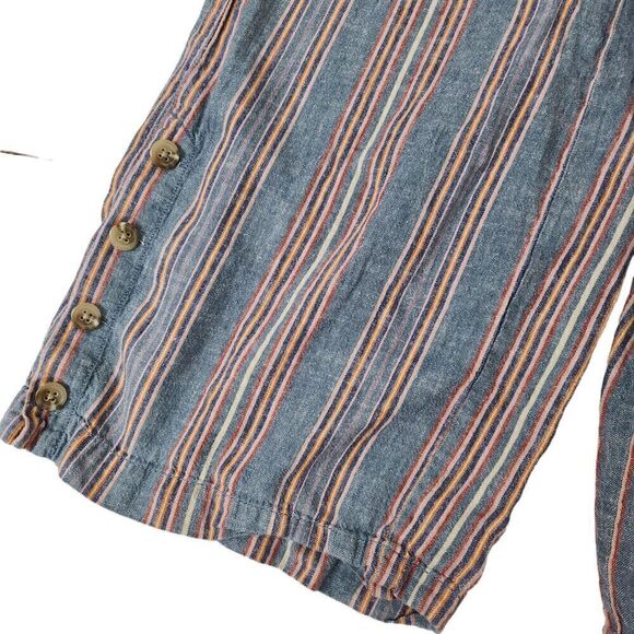 Madewell Pants Small Blue Linen Side-Button Huston Pull-On Crop Rainbow Striped - Picture 3 of 11